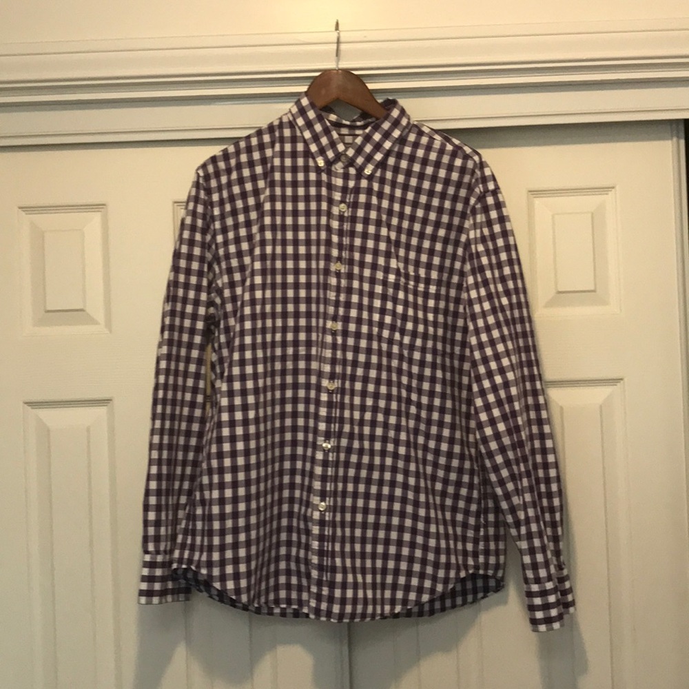 Mens J.Crew size XL button up purple & white